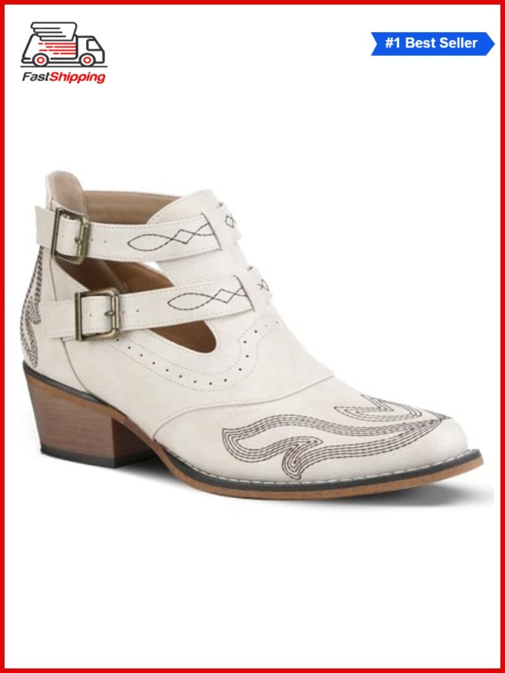 Ankle Cowboy Boots Women Western Short Cowgirl Boots Chunky Heel